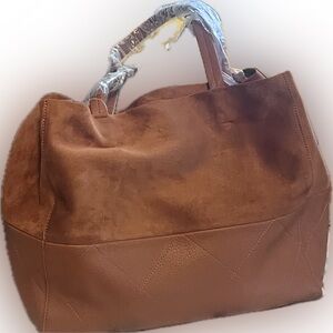 NWT: Chinese Laundry Brown Suede & Vegan Leather Tote